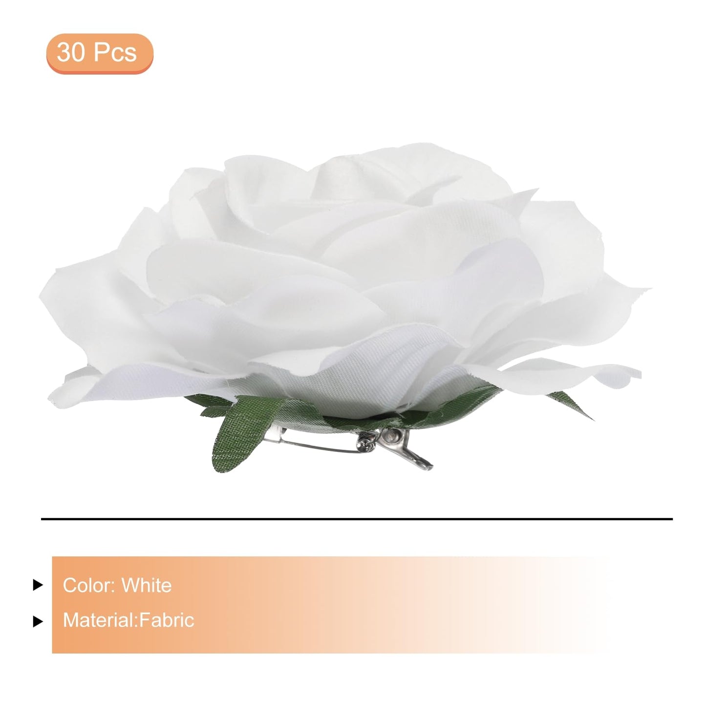 MECCANIXITY 30 Pcs Rose Flower Hair Clips 4 Inch Flower Hair Pins Flower Brooch for Women Hair Accessories White