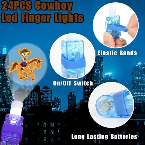 72pc Cowboy Party Favors – 48 Tattoos & 24 LED Finger Lights