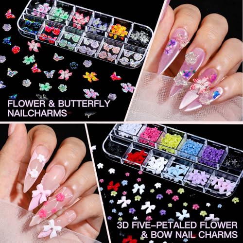 Teenitor Nail Art Kit with 3D Charms, Rhinestones & Brushes