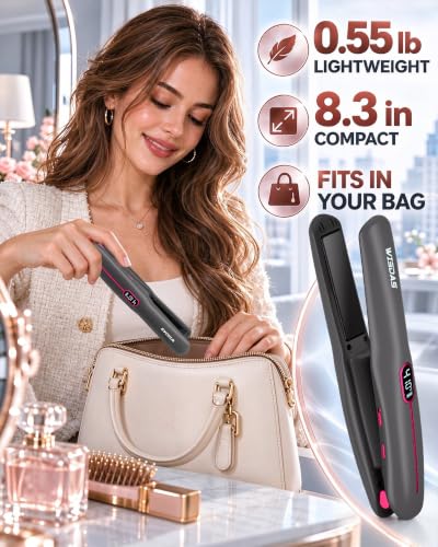 WISDAS Grey Cordless Mini 2-in-1 Travel Hair Straightener & Curler