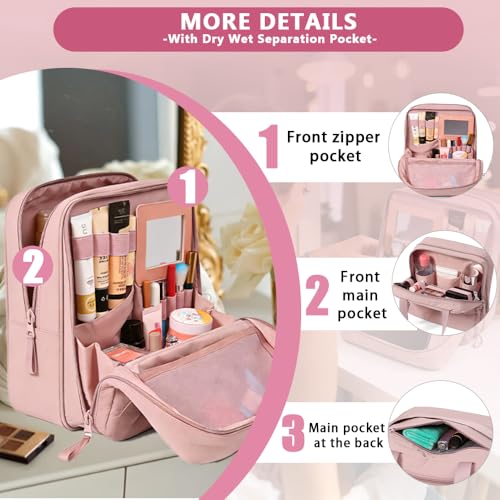 Geerlaqaly standing makeup bag, toiletry Bag 2-in-1 Women's Large Capacity Foldable Travel Makeup Storage Bag, Dry wet separation layer,Portable,black