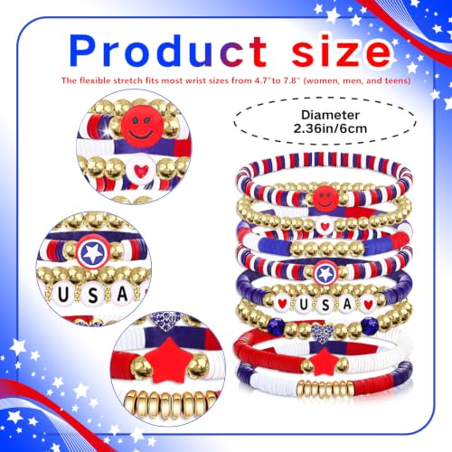 Go Ho Patriotic Beaded Stretch Bracelets - 8 Pack Set