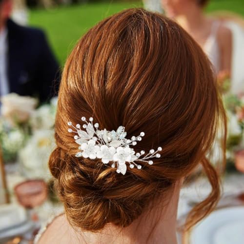 Silver Bridal Hair Comb with Rhinestones & Flowers