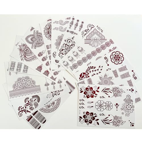 Brown Henna Temporary Tattoo Stickers - 14 Sheets