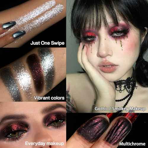 Afflano Goth Makeup Gray Black Eyeshadow Palette, Grunge Smokey Eye Eyeshadow Palette Highly Pigmented, Blendable Chrome Glitter Silver White Grey Dark Red Eye Shadow Palette, Emo SFX Halloween Makeup