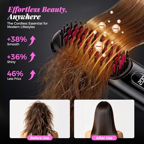 Cordless Mini Hair Straightener Brush with 4 Heat Settings