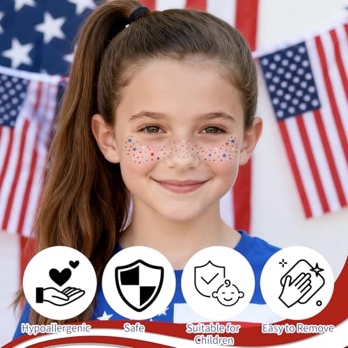 4th of July Star Glitter Freckles Face Tattoos - 8 Sheets