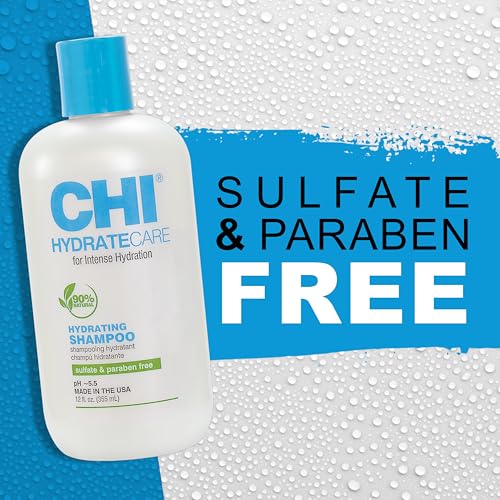 CHI HydrateCare Hydrating Shampoo, Balances Hair Moisture and Protects Against Damage and Hair Breakage, Sulfate, Paraben, & Cruelty-Free, 12 Oz