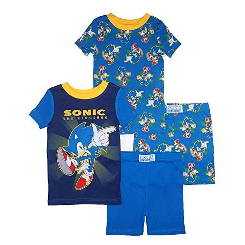Sonic The Hedgehog Boys' 4 Piece Cotton Pajama Set
