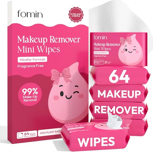 FOMIN Mini Makeup Remover Wipes - Unscented Face Wipes, 64 Count