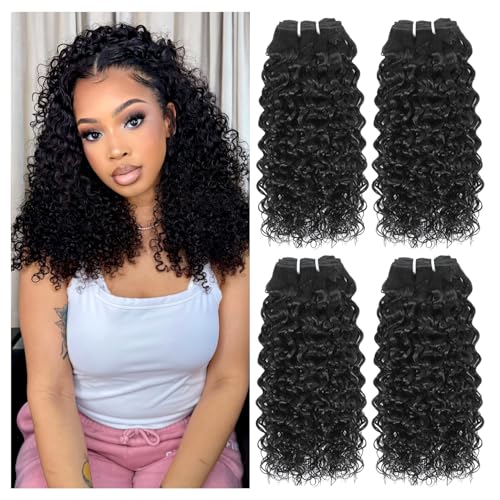 Liang Dian Curly Bundles Human Hair 12 12 14 14 Inch Kinkycurly Bundles Human Hair for Black Women 100% Unprocessed 12A Brazilian Virgin Hair Quick Weave Extensions Natural Black