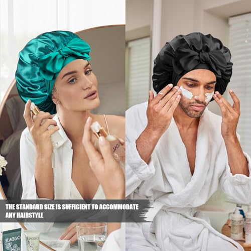 Silk Bonnet for Women - Adjustable Double Layer Sleep Cap Black