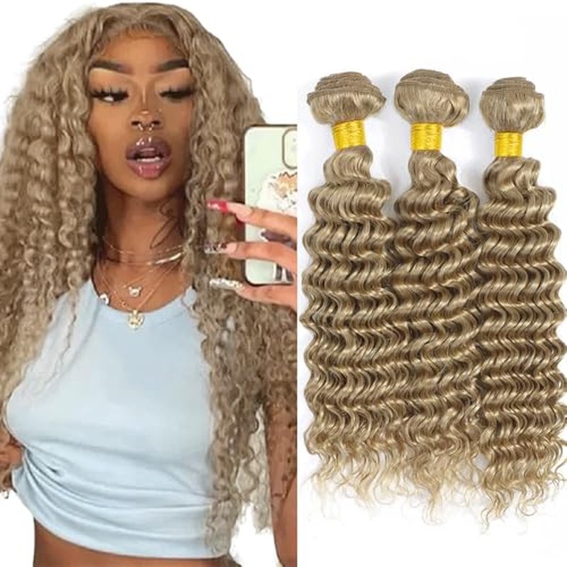 Ash Blonde Deep Wave Human Hair Bundles 30-34 Inch 150G