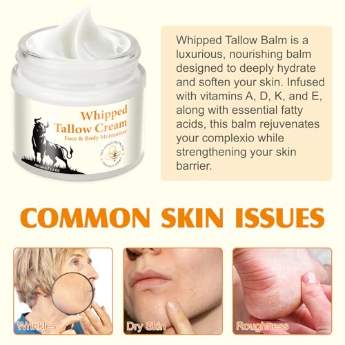 Beef Tallow Honey Lotion Cream, Natural Grass-Fed Beef Tallow Cream with Raw Honey, Provide All-Around Hydration and Moisturization & Multivitamin Rich Replenish Your Skin with Nutrients