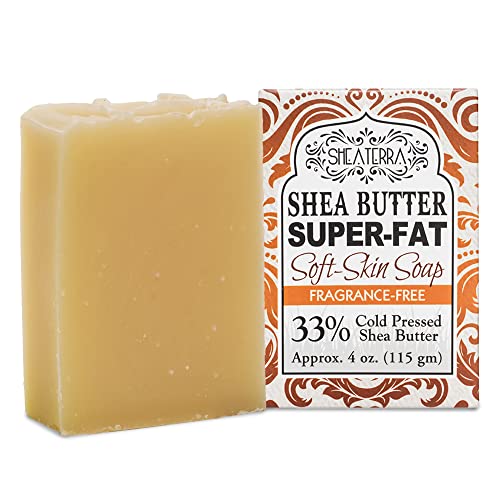 Shea Terra 33% Shea Butter Soap Fragrance Free ? All Natural, Emollient Soap Bar that Cleanses, Moisturizes, Soothes & Calms Sensitive Skin and is Gentle on Baby¡¯s Skin ? 4.5 oz