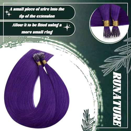 RUNATURE Nano Extensions Real Human Hair Purple Hair Extensions 16 Inch Nano Ring Hair Extensions Remy Real Hair Extension Nano Bead For Party 50g 50s