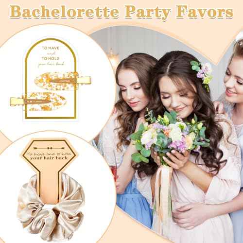 Zkptops 24Pcs Bridesmaid Proposal Gifts Bulk Cute Golden Glitter Hair Clips Soft Silk Satin Scrunchies Set for Bridal Wedding Bachelorette Party Favors Gift Bridesmaid Hair Accessories for Women Girls