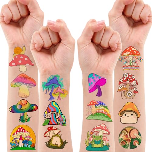 96 Pcs Temporary Tattoos for Kids - Mushroom & Forest Designs