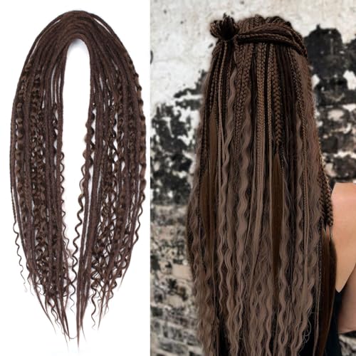 KRALER 24 Inch Mixed DE Dreadlock Extensions Sets, 3 in 1 20 Strands Synthetic Double Ended Dreads Extensions, Chocolate Brown Hippie Crochet Dreads Style for Girls