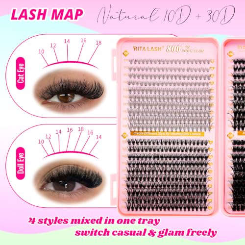 RITALASH DIY Lash Extension Kit 800pc Clusters 8-16mm
