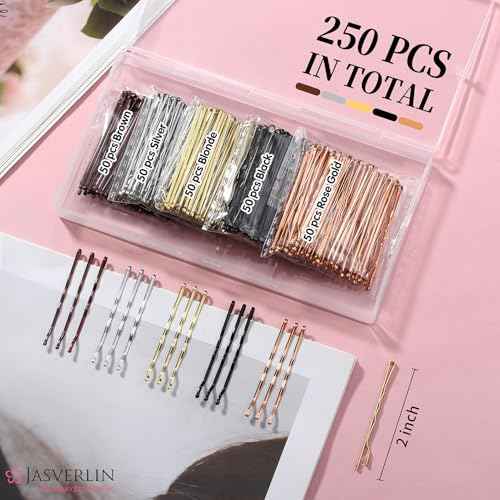 2" 250 Pcs Bobby Pins Black Brown Blonde Silver Kit Set, Hair Pins for Buns Decorative Bulk Curved Secure Hold Updo Hair Styling Accessories Women Girls (5cm)