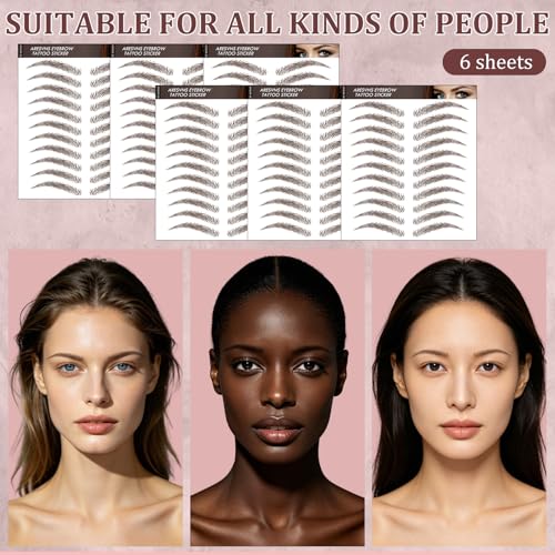 4D Waterproof Eyebrow Tattoo Stickers - 66 Pairs Brown