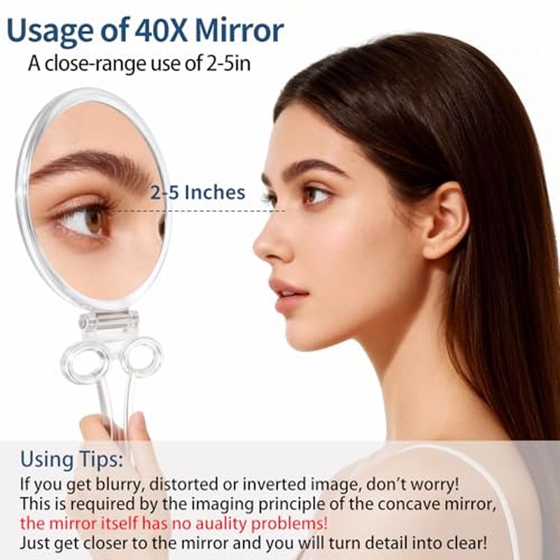 AMISCE Double-Sided Handheld Magnifying Mirror - 1X & 40X