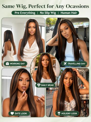KLAIYI Ombre Golden Brown Yaki Straight Glueless Lace Front Wig 18"