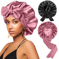 2-Pack Silk Satin Sleep Bonnets for Women - Adjustable Hair Wraps