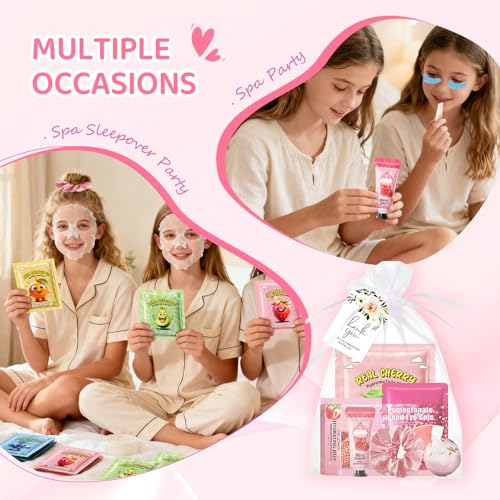 60PCS Spa Party Favors Kit Include Face Masks Skincare,Hand Masks,Lip Mask,Under Eye Patches,Lip Balm,Foot Bath Bombs,Hand Cream,Spa Sleepover Party Supplies for Christmas