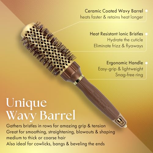 Olivia Garden NanoThermic PowerGrip Thermal Round Hair Brush - Not Electrical - Ceramic Blowout Brush for Medium to Thick Hair