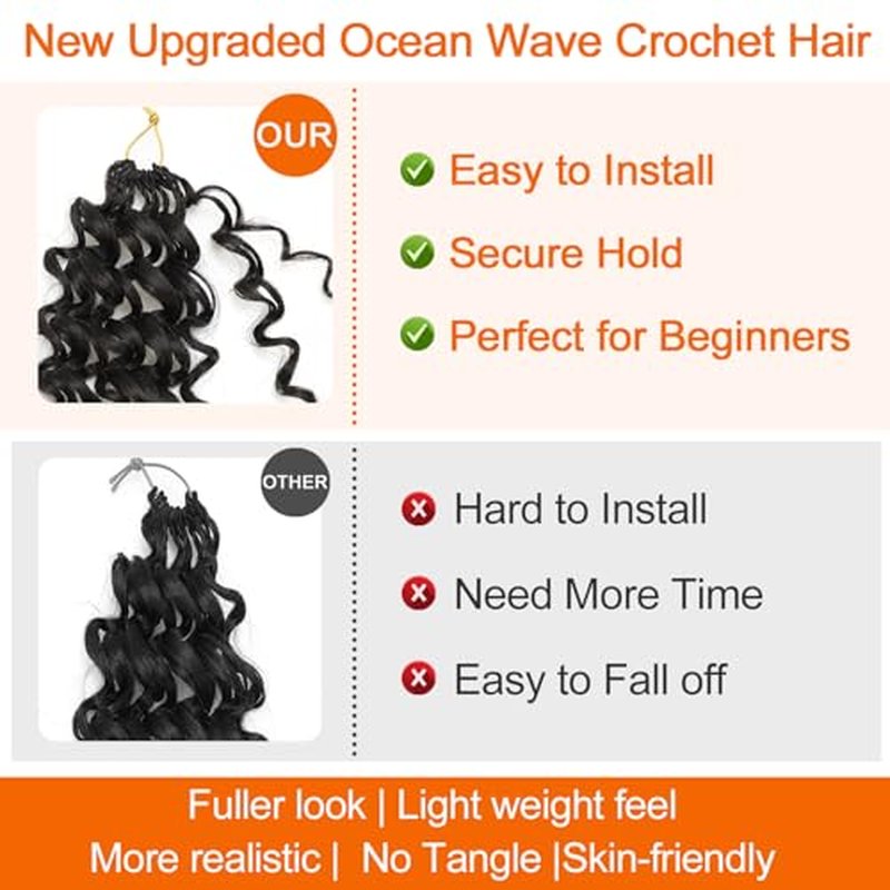 10 Inch Black Curly Crochet Hair - 8 Packs Boho Ocean Wave