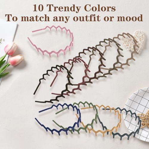 Zig Zag Headbands for Women, 10-Pack Plastic Hair Clips
