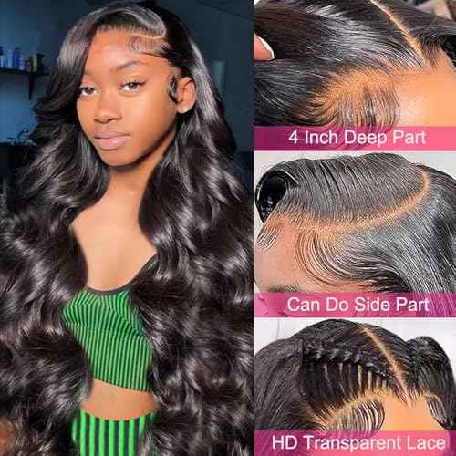 BELE 30 Inch Body Wave Lace Front Wigs Human Hair 13x4 Skinlike Real HD Lace Front Wigs Glueless Wigs Pre Plucked Brazilian Virgin Frontal Wigs Human Hair 180% Density Body Wave Wig with Baby Hair