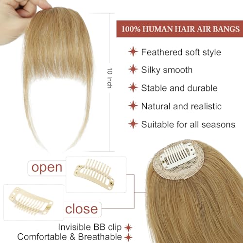 Lommel Clip-In Bangs Human Hair Wispy Curtain Fringe for Women, Natural Ash Blonde