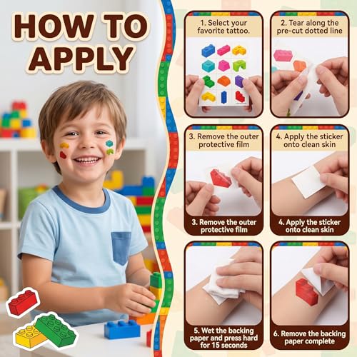 96 PCS Building Block Temporary Tattoos for Kids