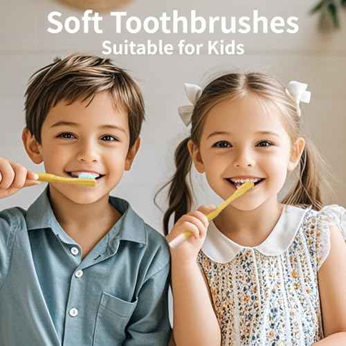 GENKENT 8 Counts Kids Bamboo Toothbrushes BPA Free Soft Bristles Travel Tooth Brush Natural Charcoal Toothbrush
