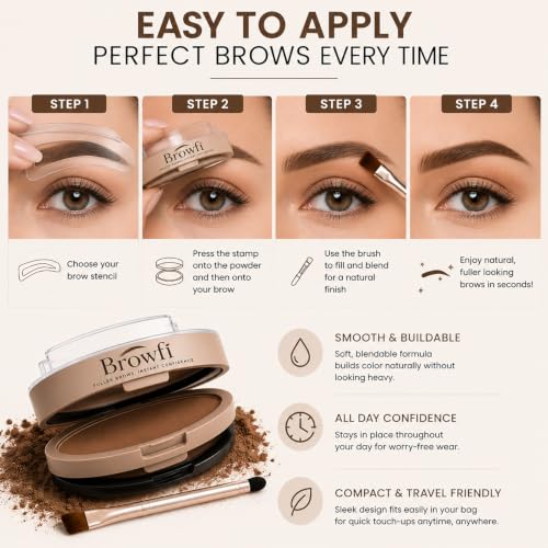 Browfi Brow Stamp Kit with Waterproof Powder & Stencils