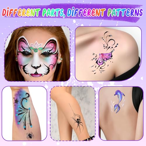 56Pc Face Painting Stencil Kit with Brushes & Gems
