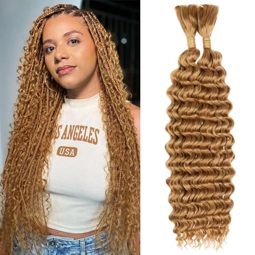 Honey Blonde Human Braiding Hair for Boho Braids 27 Deep Wave Bulk