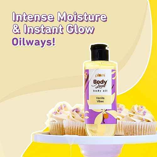 Plum Vanilla Body Oil with Avocado Oil, Coconut Oil & Carrot Seed Oil, 100% Pure Moisturizing Oil, Detoxifying, Omega-3 Fatty Acids, Vitamins A, D, E for Nourishing, Paraben & Silicone Free, 6.7 Fl Oz