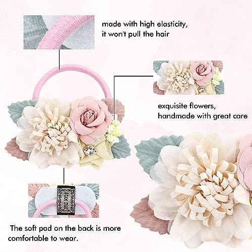 Cinaci 8 Pack Decorative Pearl Flower Hair Ties Rubber Bands Floral Ponytail Holders Hair Scrunchies Ropes Elastics Accessories for Toddlers Kids Teens Girls