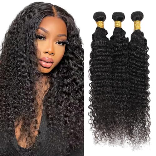 Deep Wave Human Hair Bundles - 22, 24, 26 Inch #1B Color