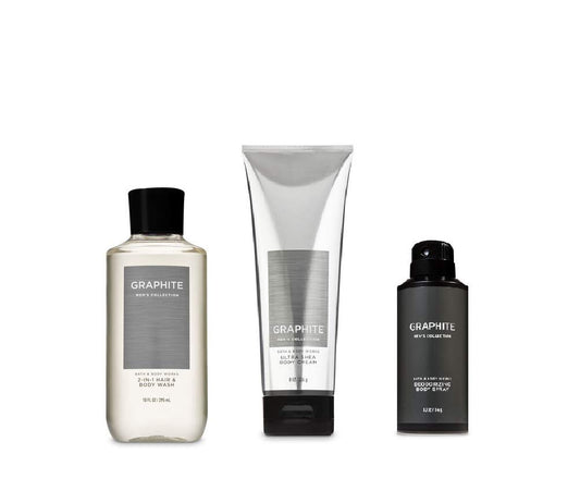 Bath and Body Works Graphite (2019 Edition) 2-in-1 Hair + Body Wash, Ultra Shea Body Cream and Graphite Deodorizing Body Spray