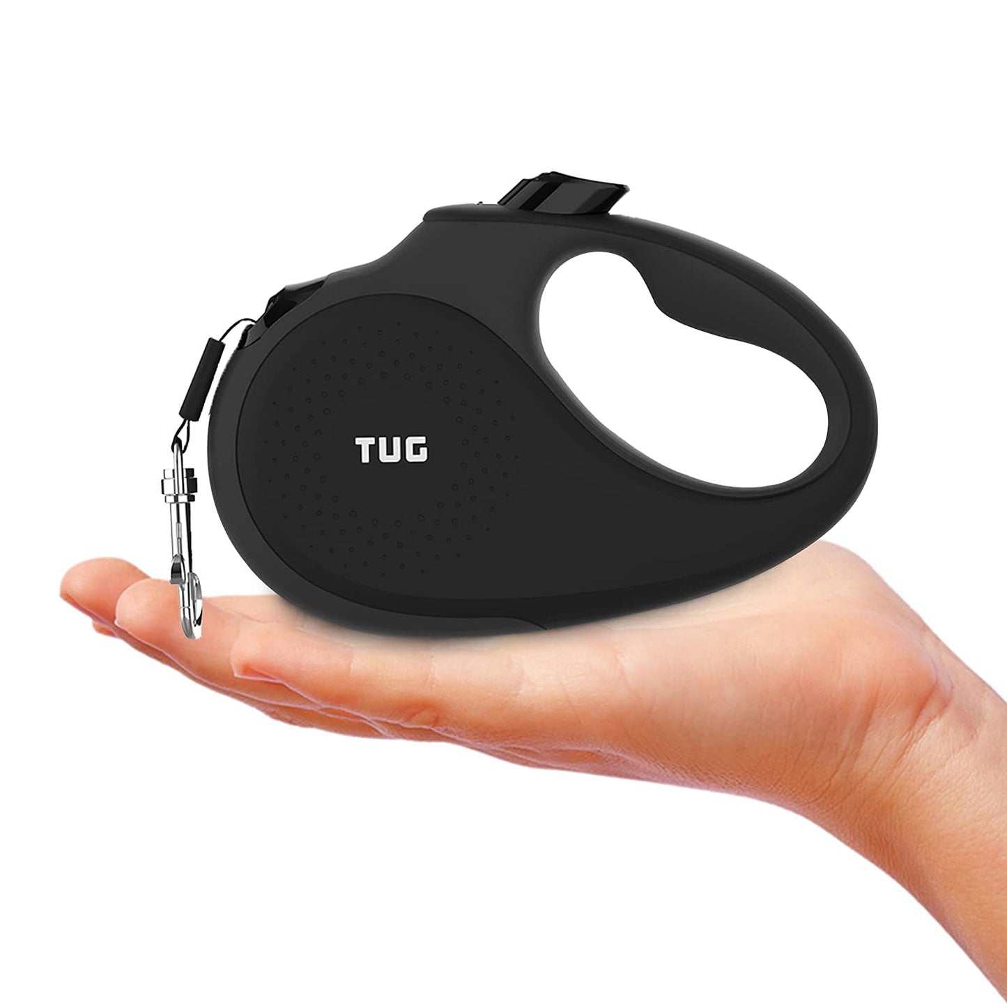 TUG Tiny 360° Tangle-Free Retractable Dog Leash with Anti-Slip Handle | 10 ft Nylon Tape | One-Handed Brake, Pause, Lock (Black/Grey)