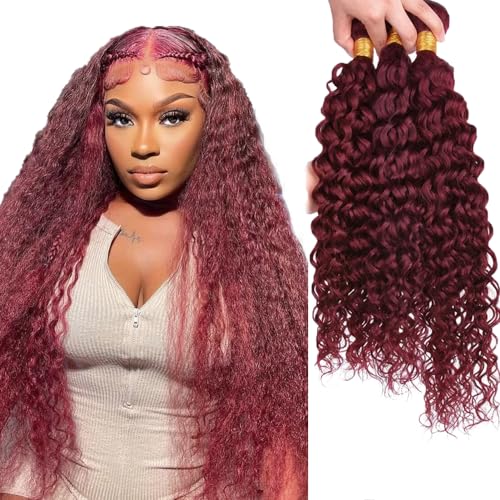 #99J Burgundy Water Wave Human Hair Bundles - 3 Pack