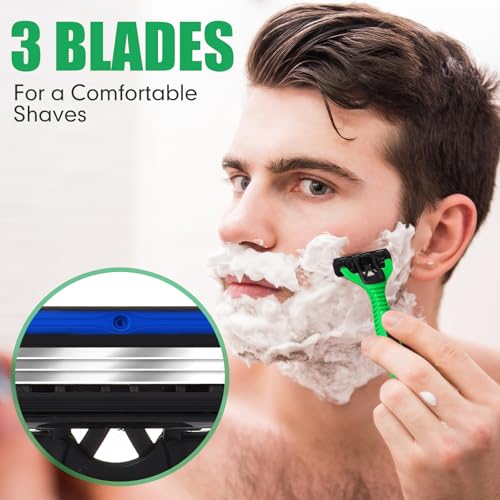 Men's Disposable Razors Bulk 3-Blade Safety Shavers with Lubricating Bar, Individually Wrapped