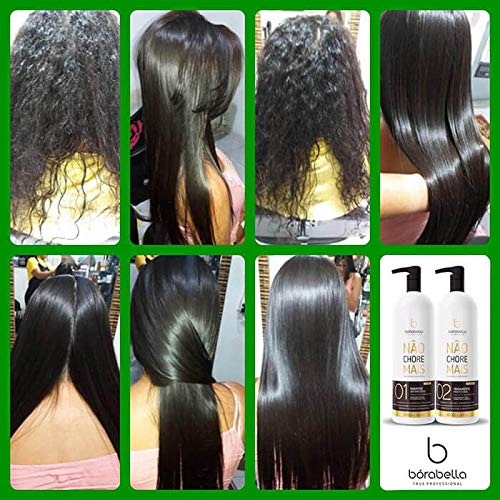 Borabella Nao Chore Mais No More Crying Brazilian Keratin Treatment 2x1000ml | Progressive Brush | Smoothing and Straightening System | Volume Reducer | 100% Straight Hair