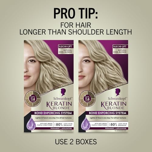 Schwarzkopf Keratin Blonde Hair Dye, 11.01 Hight Lift Natural Cool Blonde, Professional Quality Permanent Hair Color, Bond Enforcing System Helps Prevent Breakage* (Pack of 2)