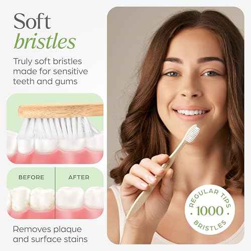 Bamboo Toothbrushes 10 Pack ? Natural Toothbrushes, Plant-Based Soft Bristles ? Eco-Friendly Wooden Toothbrush